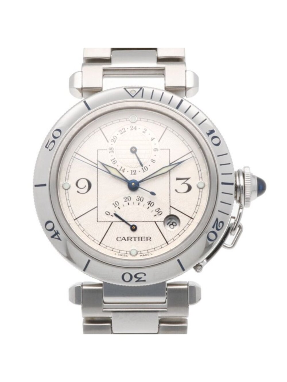 Cartier Pasha Power Reserve GMT Watch Stainless Steel Automatic